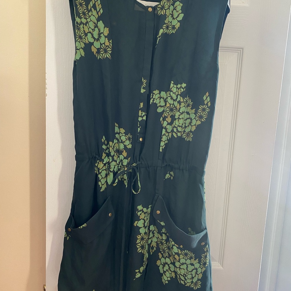 A.L.C. Green Floral Print Silk Sleeveless Drawstring Dress